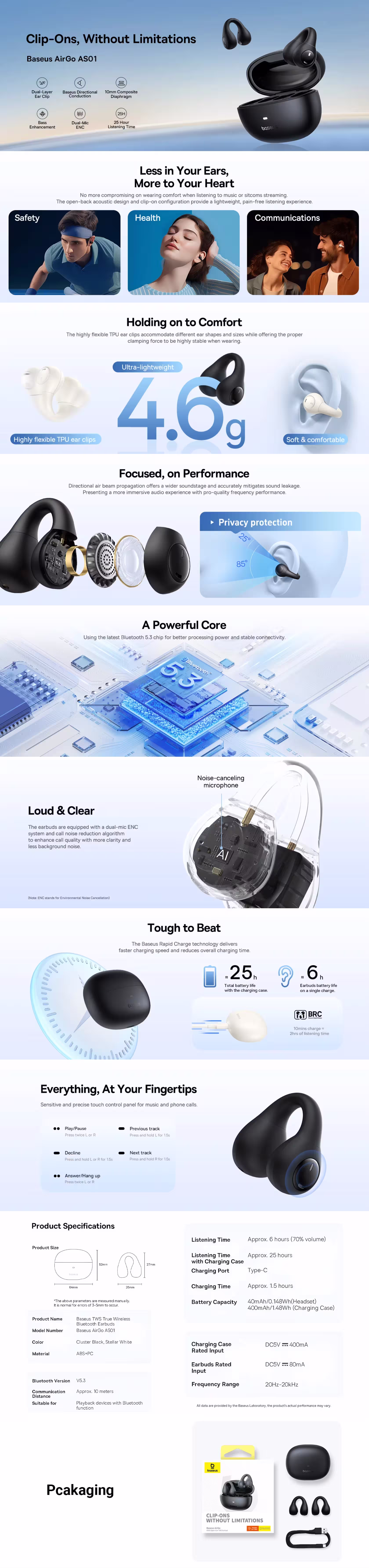 Baseus AirGo AS01 Ear Clips earbudspk