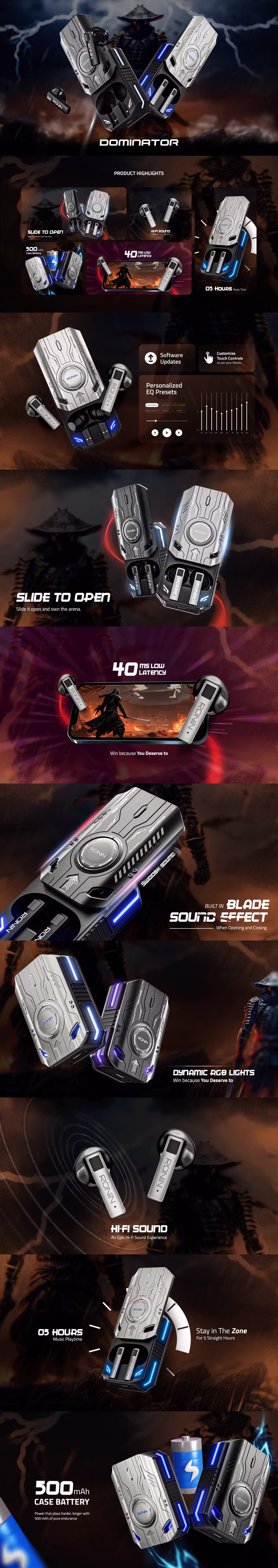 Ronin Dominator R-7035 Earbuds infographic