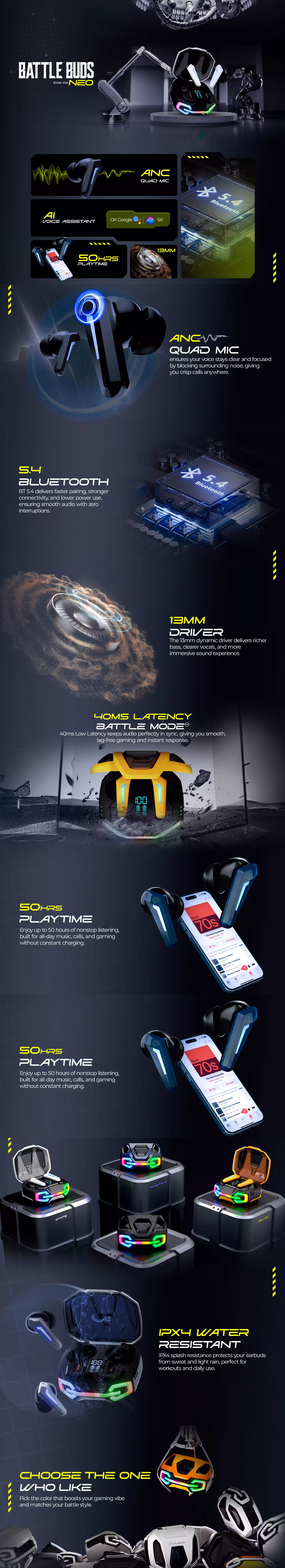 Audionic Battlebuds NEO Earbuds infographic