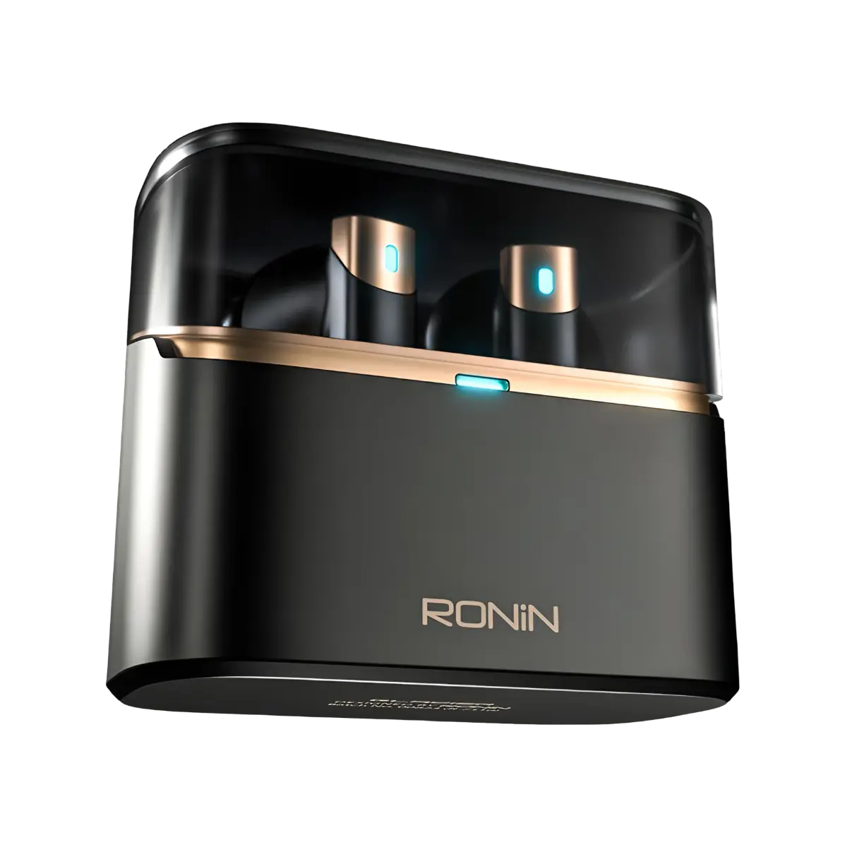 Ronin Glacier black Earbuds closed case