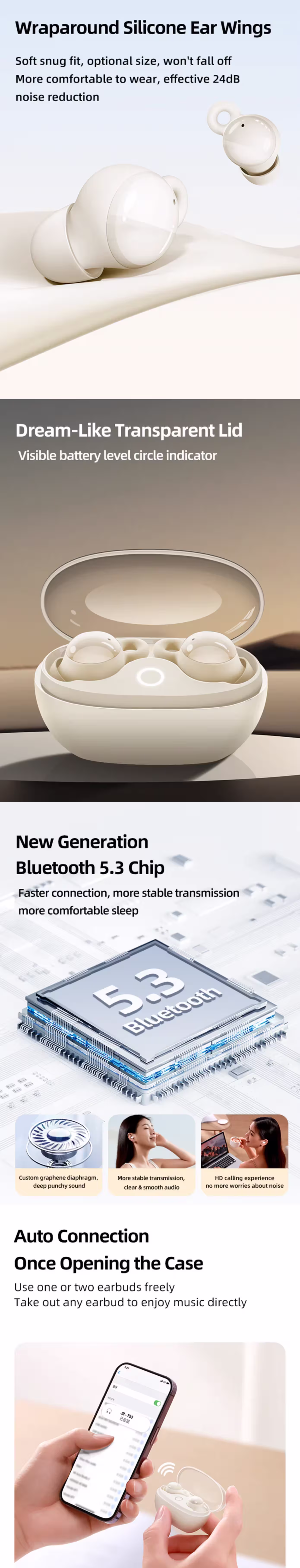 JoyRoom JR-TS3 Sleep Earbuds infographics