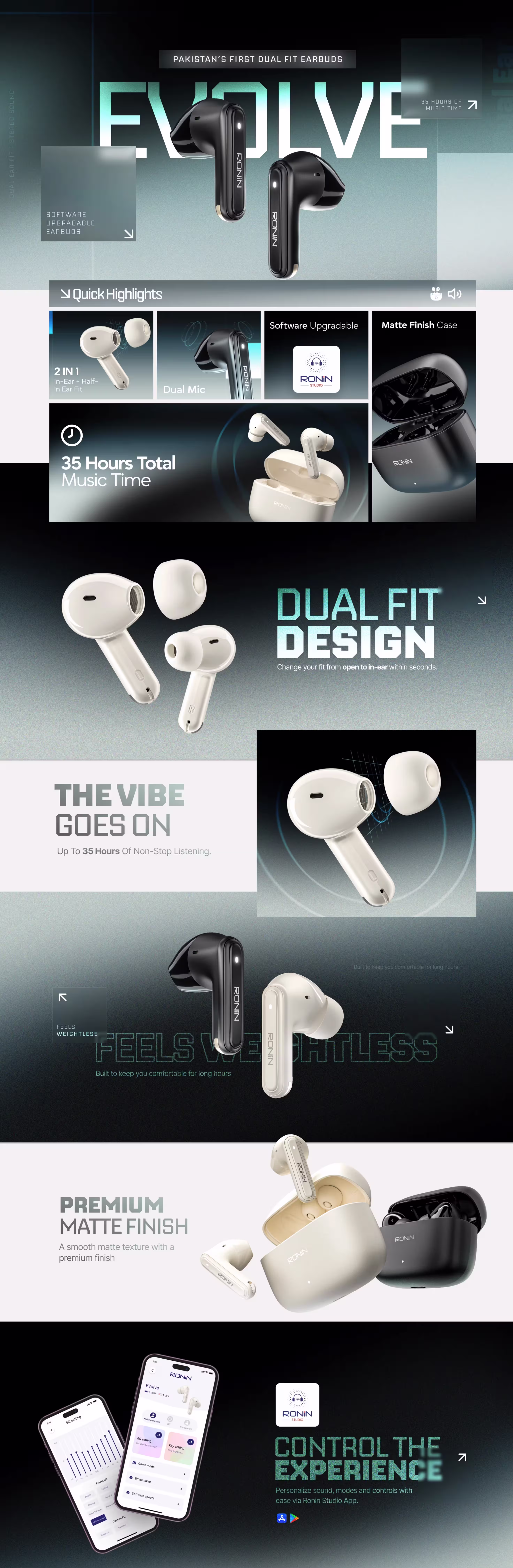 Ronin EVOLVE R-7115 Earbuds Infographic