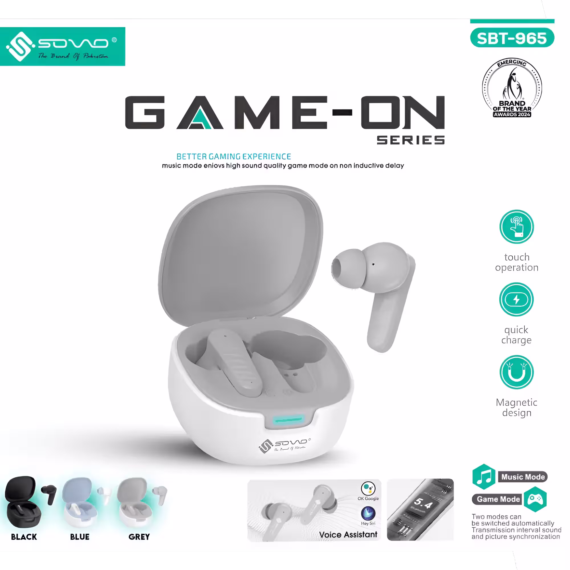 Sovo SBT-965 Gaming Earbuds infographic