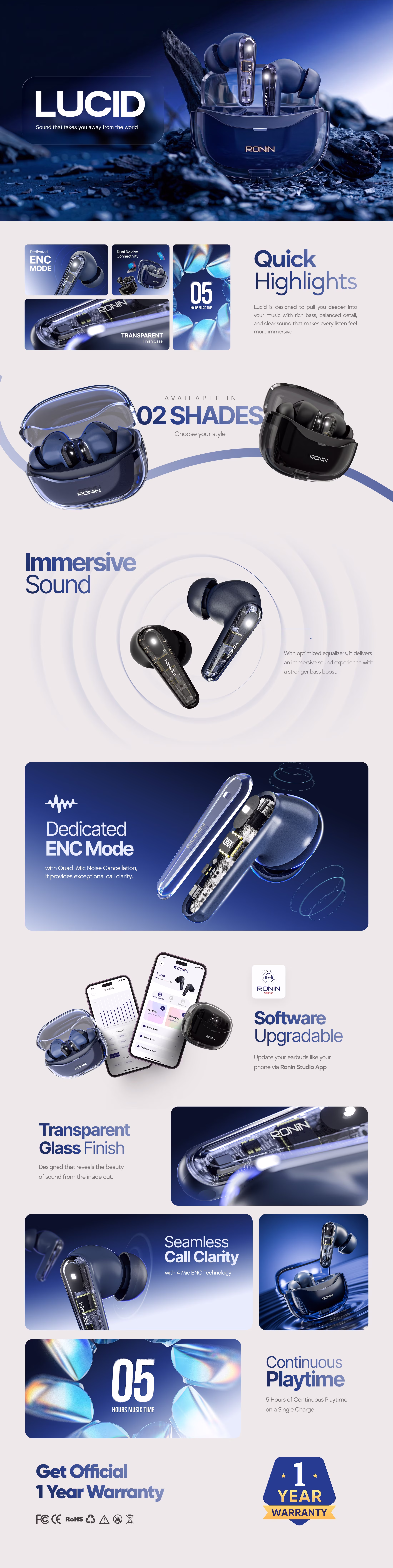 Ronin Lucid R-7135 Earbuds Infographic