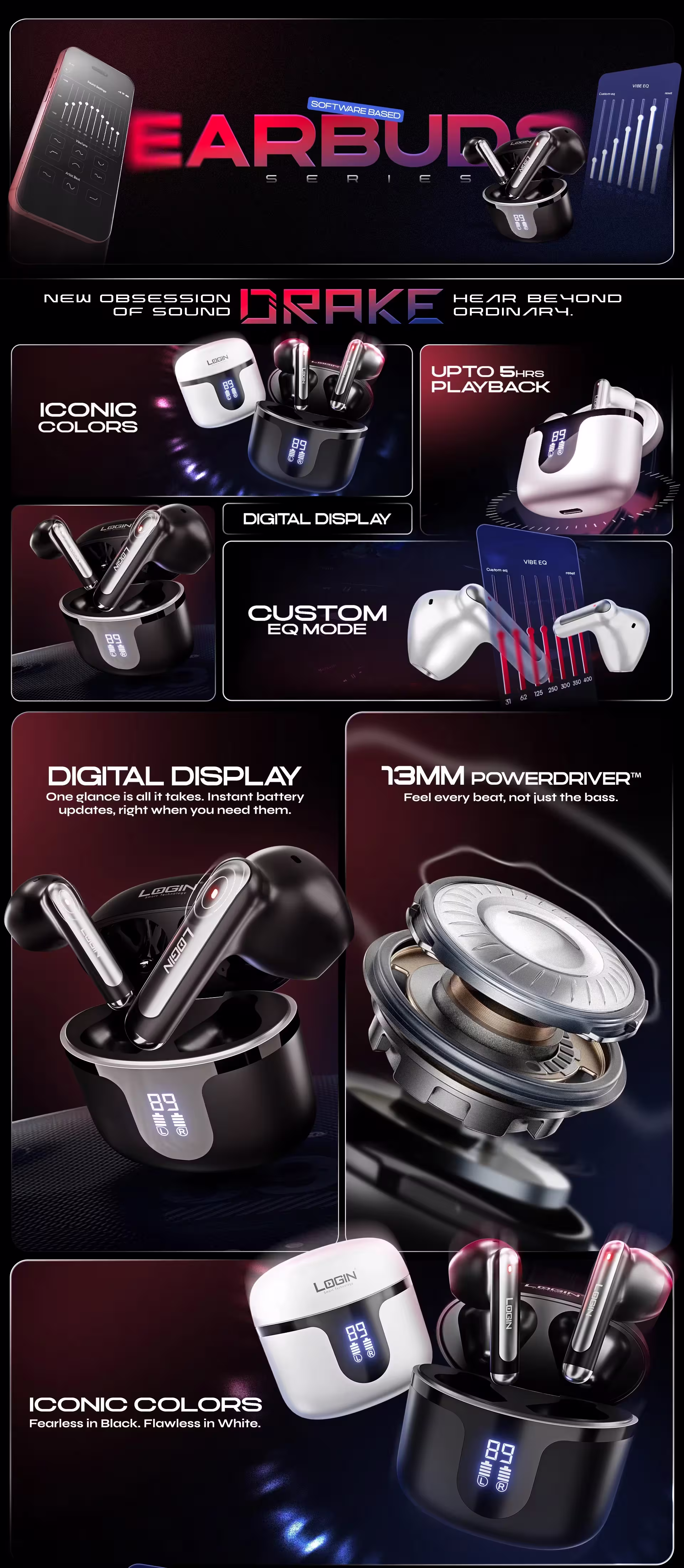 Login L-216 Drake Earbuds Infographic