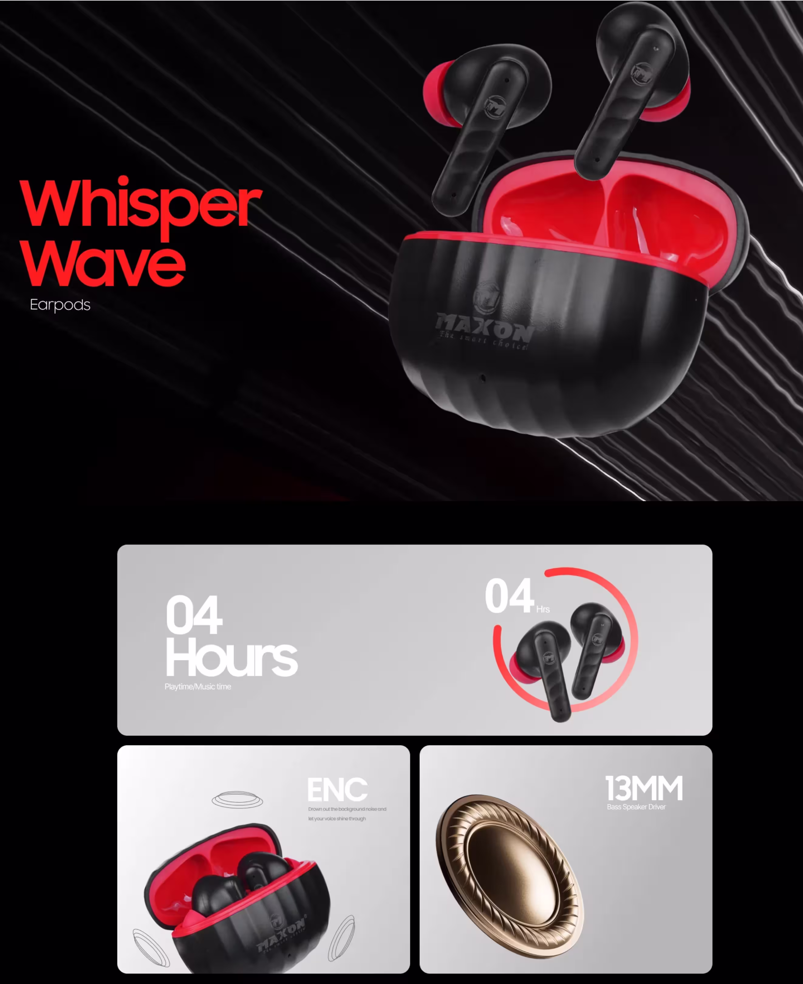 Maxon B-301 Whisper Wave Earbuds Infographic