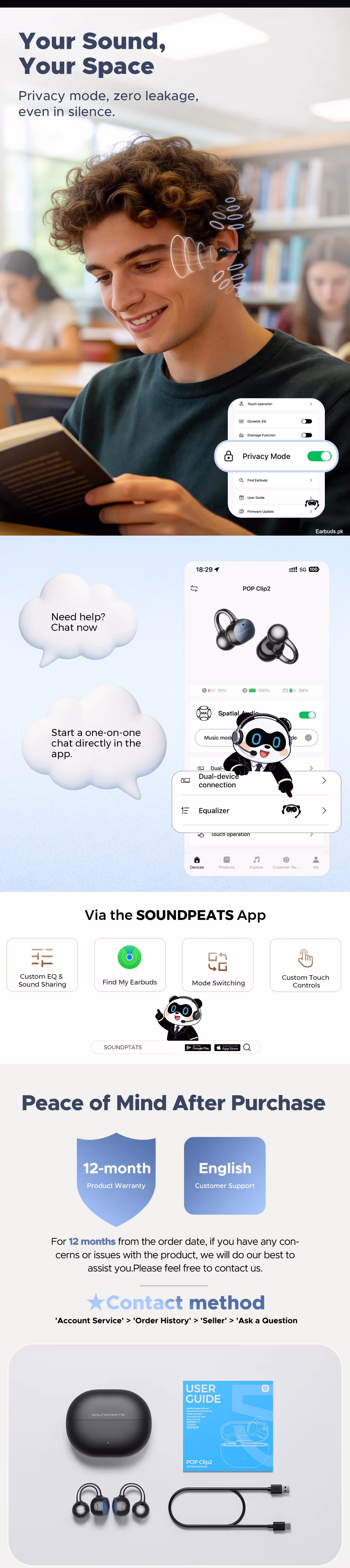 SoundPEATS Pop Clip 2 Open Ear Aircuffs Earbuds Infographic2